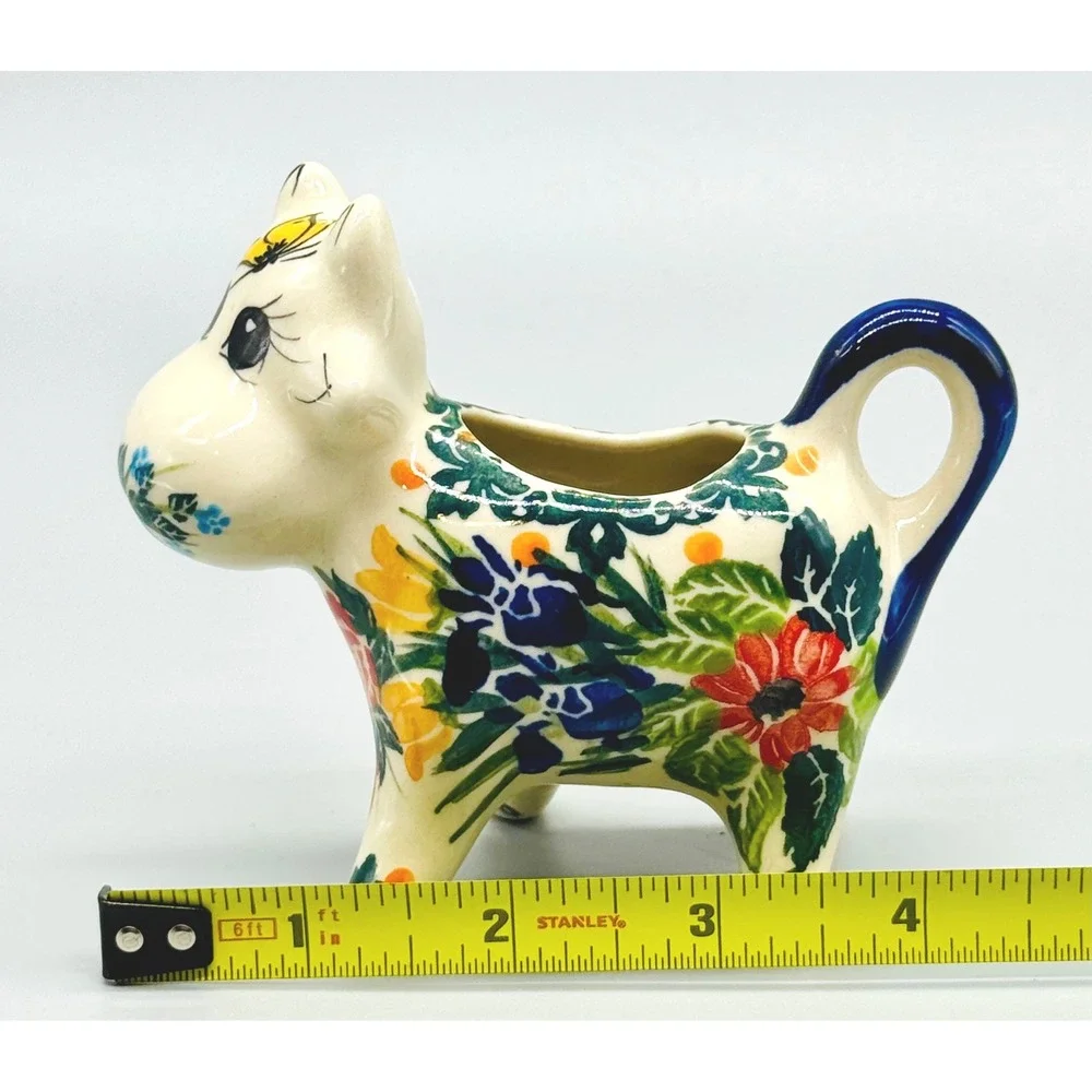 Polish Pottery Cow Creamer Creamer Cornflowers Butterfly Boleslawiec
